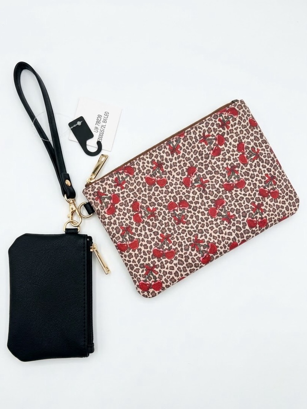 Cherry Print Leopard Wristlet Pouch NWT